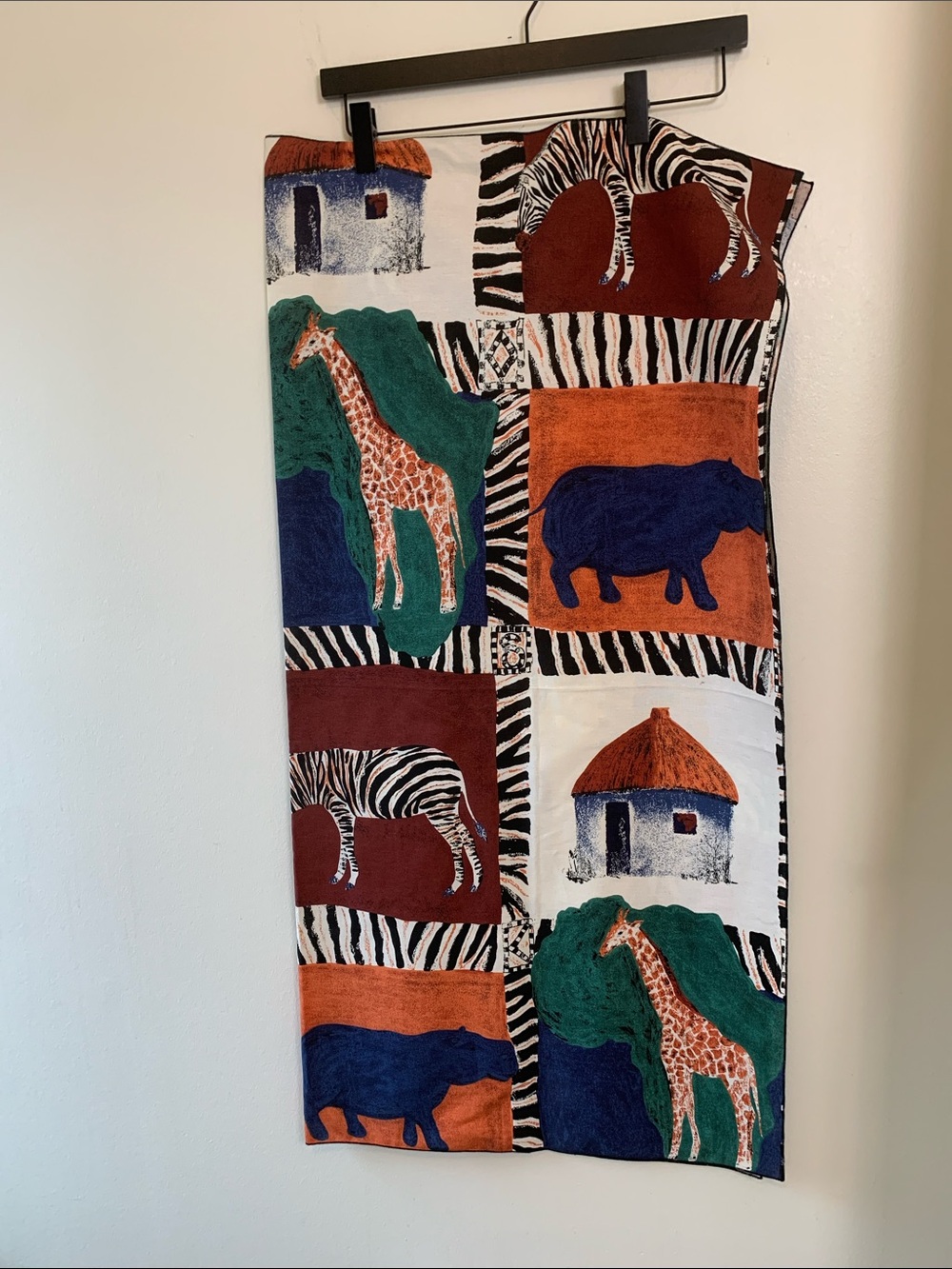 Safari Patchwork Decorative wall hanging or tablecloth in Rust, Navy & Green
